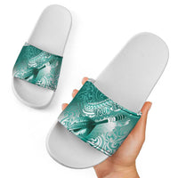 Personalised New Zealand Aotearoa Darts Masters Slide Sandals Maori Art Tattoo with Tribal Dart Symbol Teal Color LT03 - Polynesian Pride