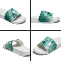 Personalised New Zealand Aotearoa Darts Masters Slide Sandals Maori Art Tattoo with Tribal Dart Symbol Teal Color LT03 - Polynesian Pride