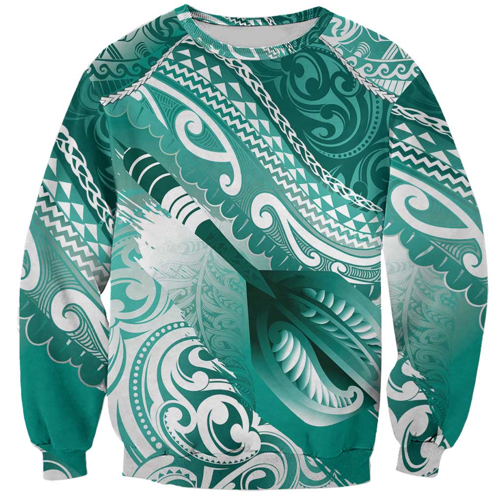 Personalised New Zealand Aotearoa Darts Masters Sweatshirt Maori Art Tattoo with Tribal Dart Symbol Teal Color LT03 Unisex Teal - Polynesian Pride