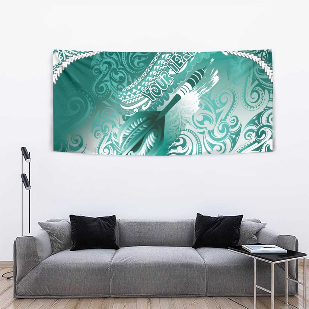 Personalised New Zealand Aotearoa Darts Masters Tapestry Maori Art Tattoo with Tribal Dart Symbol Teal Color LT03 - Polynesian Pride