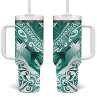 Personalised New Zealand Aotearoa Darts Masters Tumbler With Handle Maori Art Tattoo with Tribal Dart Symbol Teal Color - Polynesian Pride