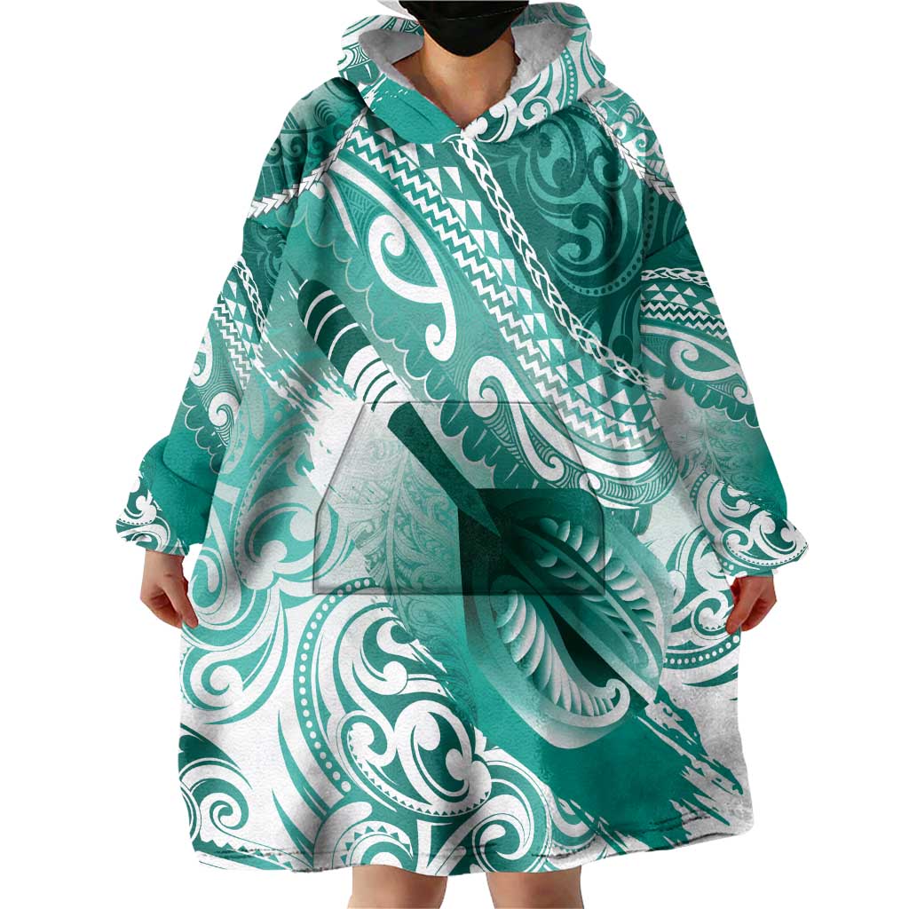 Personalised New Zealand Aotearoa Darts Masters Wearable Blanket Hoodie Maori Art Tattoo with Tribal Dart Symbol Teal Color LT03 - Polynesian Pride