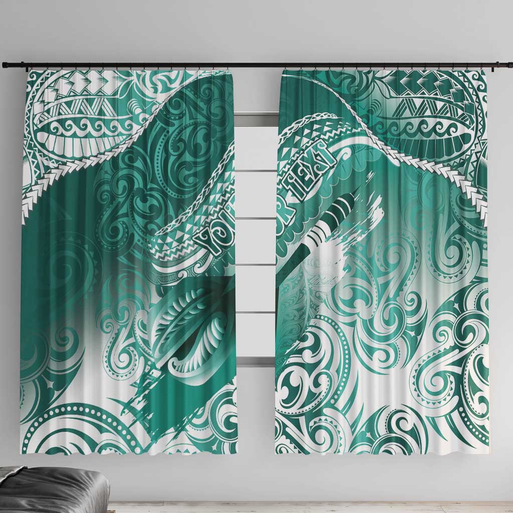 Personalised New Zealand Aotearoa Darts Masters Window Curtain Maori Art Tattoo with Tribal Dart Symbol Teal Color LT03 With Hooks Teal - Polynesian Pride