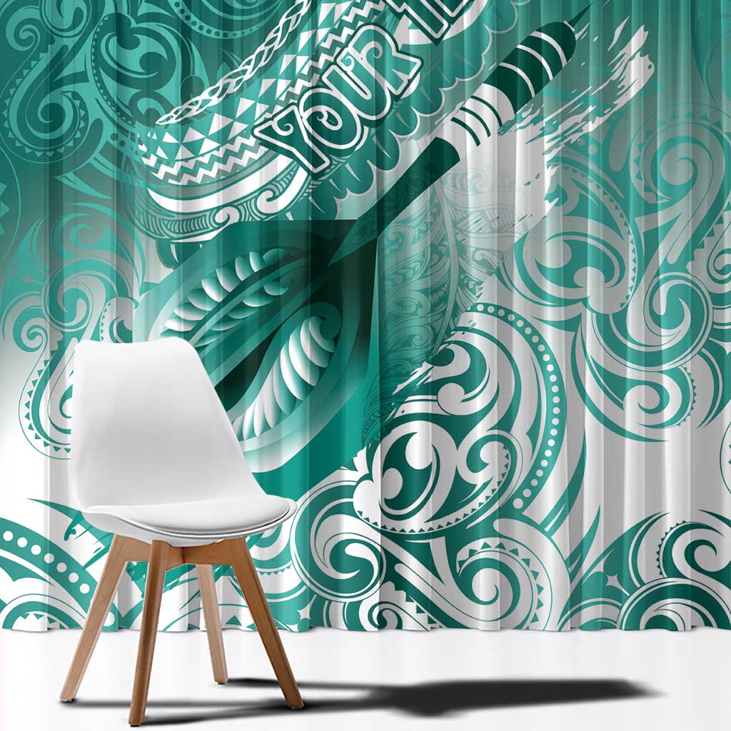 Personalised New Zealand Aotearoa Darts Masters Window Curtain Maori Art Tattoo with Tribal Dart Symbol Teal Color LT03 - Polynesian Pride