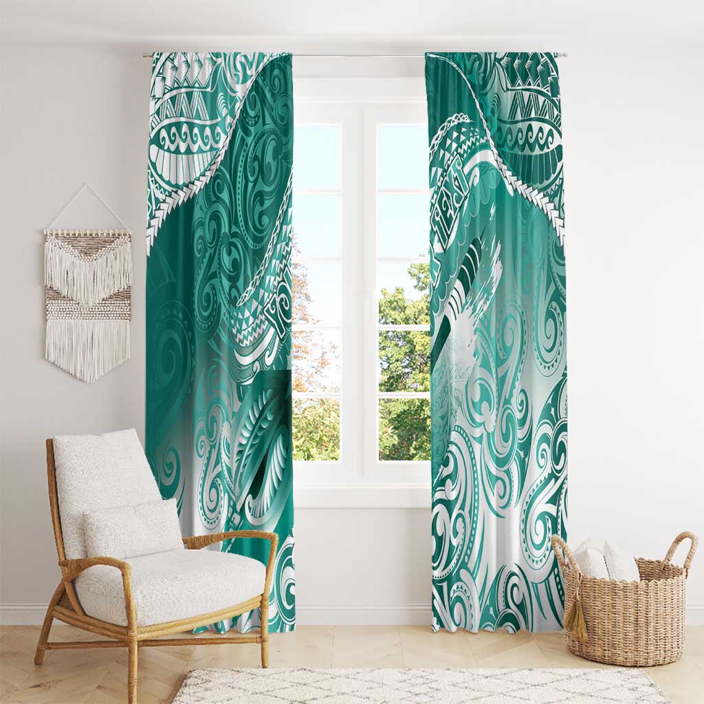 Personalised New Zealand Aotearoa Darts Masters Window Curtain Maori Art Tattoo with Tribal Dart Symbol Teal Color LT03 - Polynesian Pride