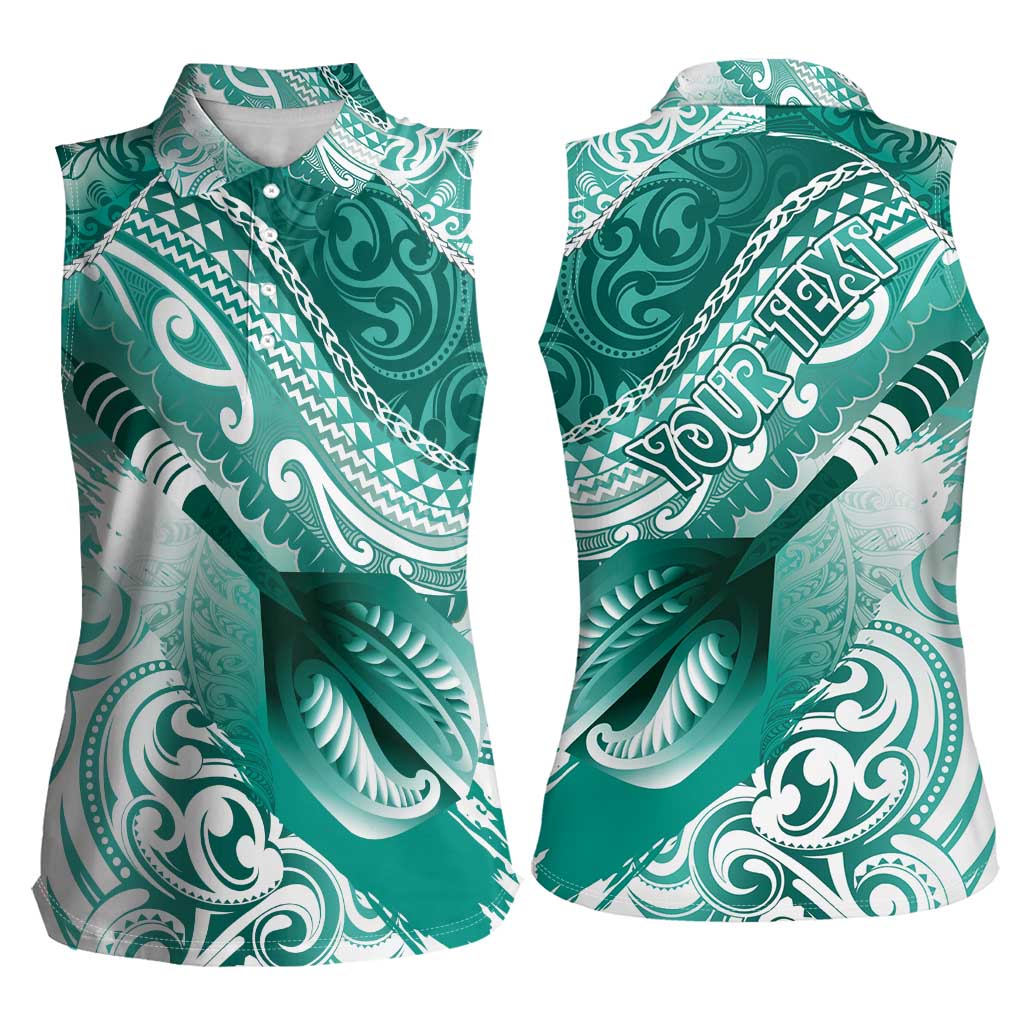 Personalised New Zealand Aotearoa Darts Masters Women Sleeveless Polo Shirt Maori Art Tattoo with Tribal Dart Symbol Teal Color LT03 - Polynesian Pride