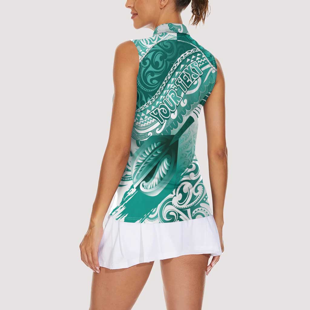 Personalised New Zealand Aotearoa Darts Masters Women Sleeveless Polo Shirt Maori Art Tattoo with Tribal Dart Symbol Teal Color LT03 - Polynesian Pride