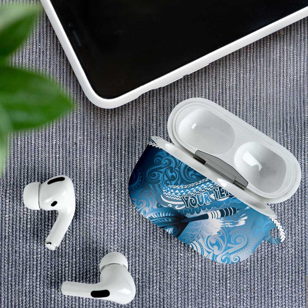 Personalised New Zealand Aotearoa Darts Masters AirPods Case Maori Art Tattoo with Tribal Dart Symbol Blue LT03 - Polynesian Pride