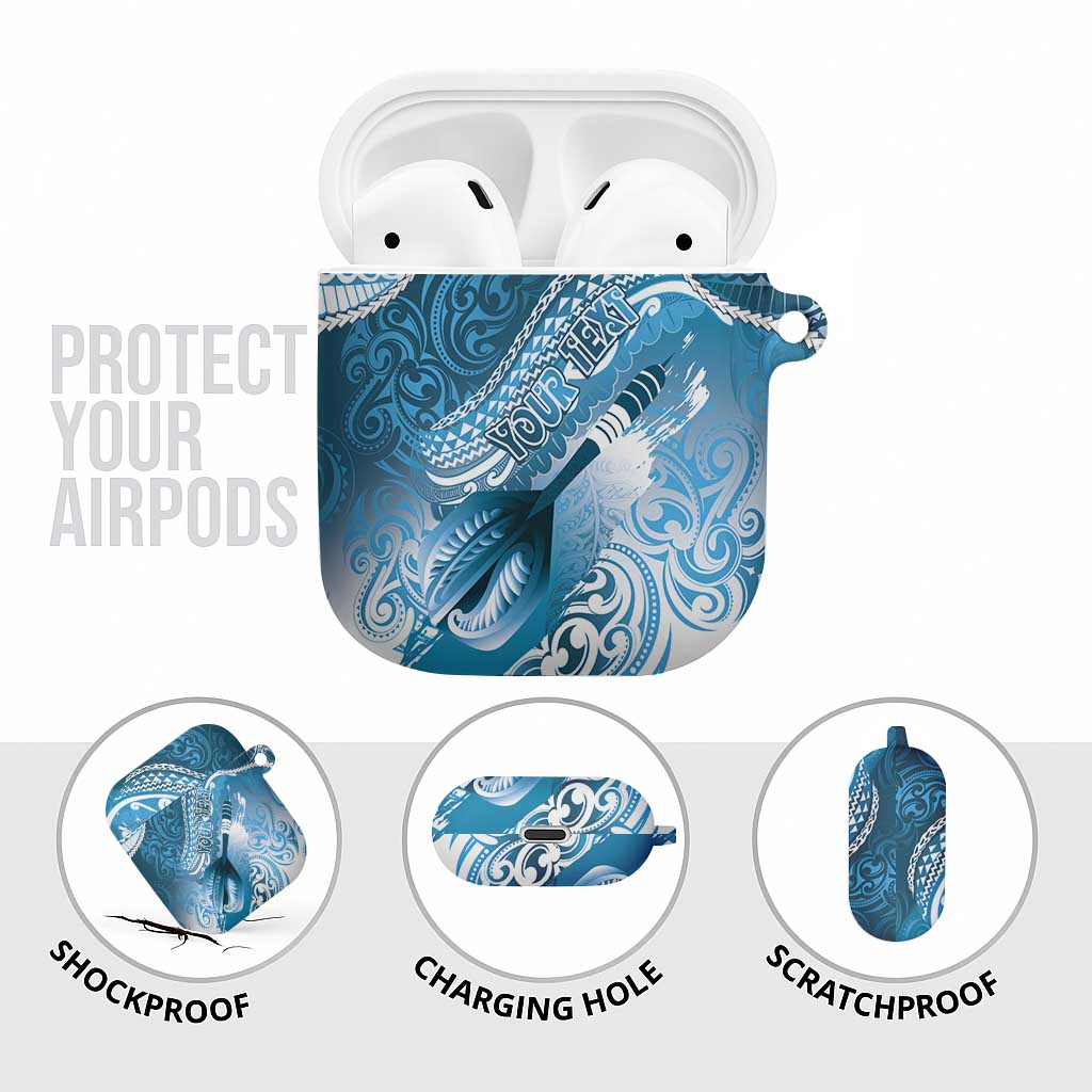 Personalised New Zealand Aotearoa Darts Masters AirPods Case Maori Art Tattoo with Tribal Dart Symbol Blue LT03 - Polynesian Pride