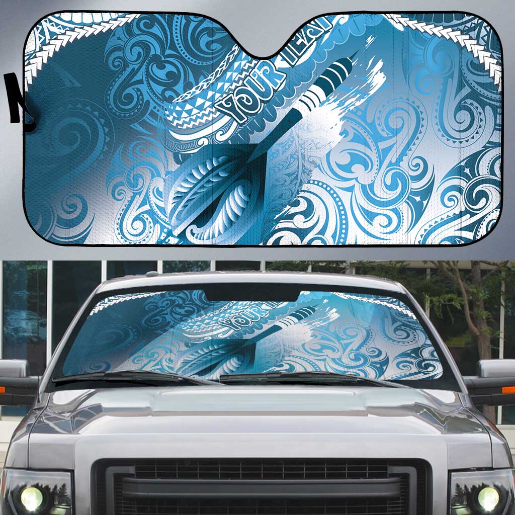 Personalised New Zealand Aotearoa Darts Masters Auto Sun Shade Maori Art Tattoo with Tribal Dart Symbol Blue LT03 Blue - Polynesian Pride