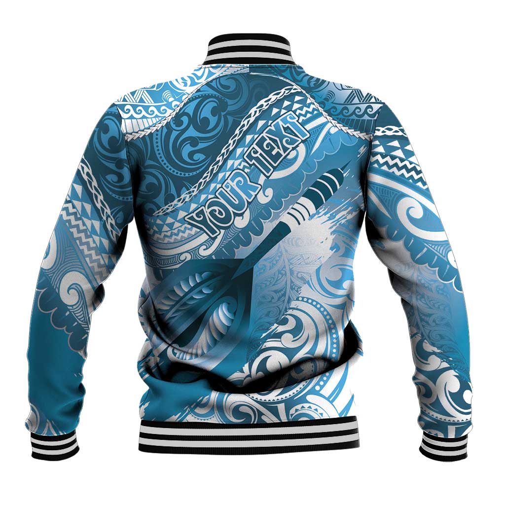 Personalised New Zealand Aotearoa Darts Masters Baseball Jacket Maori Art Tattoo with Tribal Dart Symbol Blue LT03 - Polynesian Pride