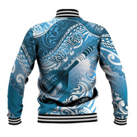Personalised New Zealand Aotearoa Darts Masters Baseball Jacket Maori Art Tattoo with Tribal Dart Symbol Blue LT03 - Polynesian Pride