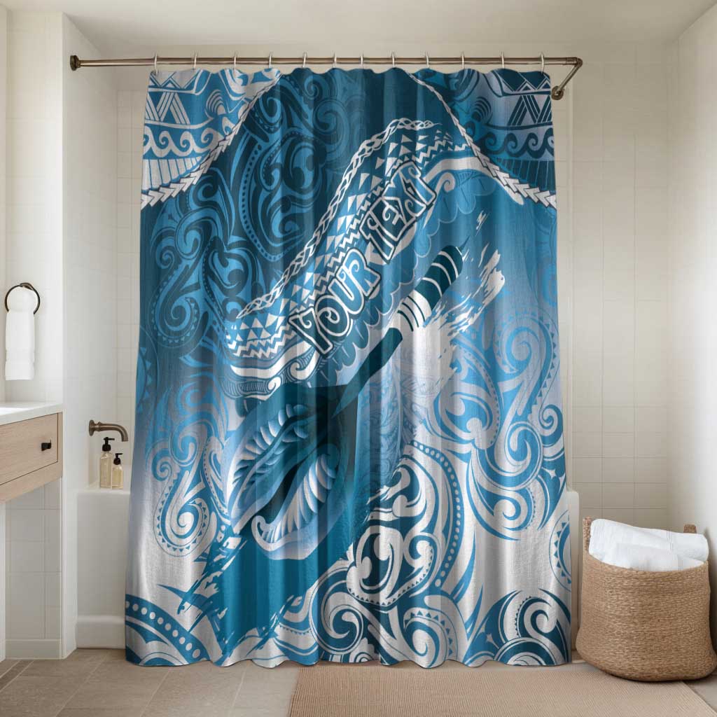 Personalised New Zealand Aotearoa Darts Masters Bathroom Set Maori Art Tattoo with Tribal Dart Symbol Blue LT03 Shower Curtain Only Blue - Polynesian Pride