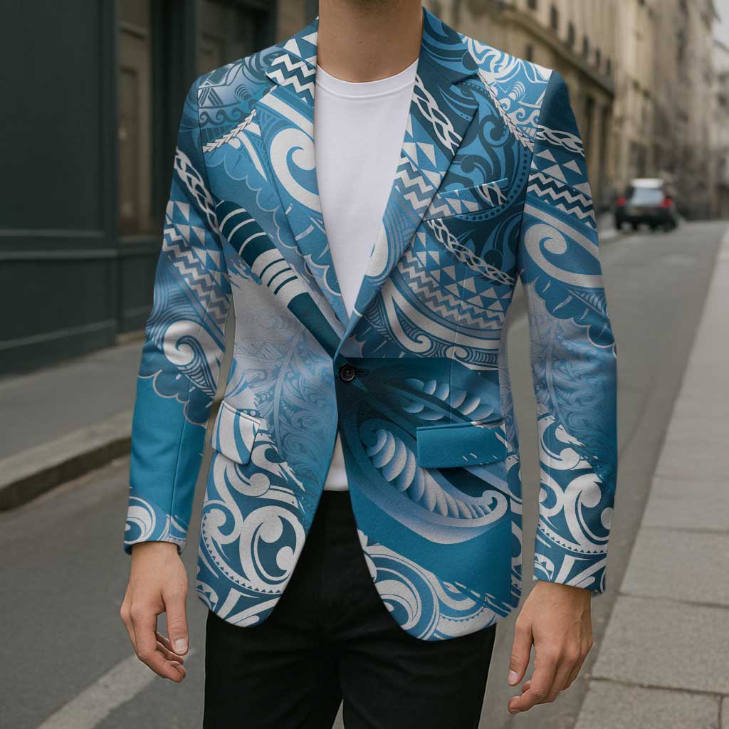 Personalised New Zealand Aotearoa Darts Masters Blazer Maori Art Tattoo with Tribal Dart Symbol Blue LT03 - Polynesian Pride