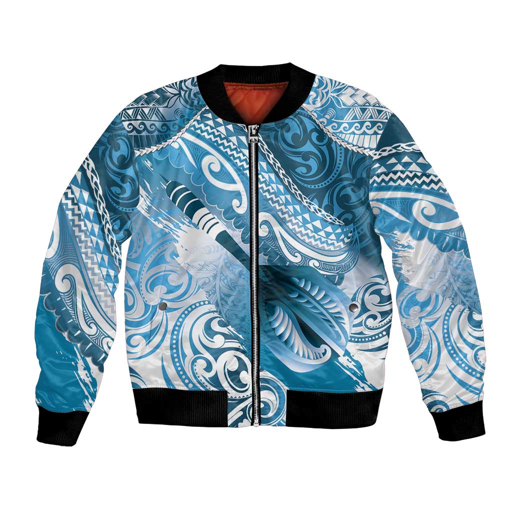 Personalised New Zealand Aotearoa Darts Masters Bomber Jacket Maori Art Tattoo with Tribal Dart Symbol Blue LT03 Unisex Blue - Polynesian Pride