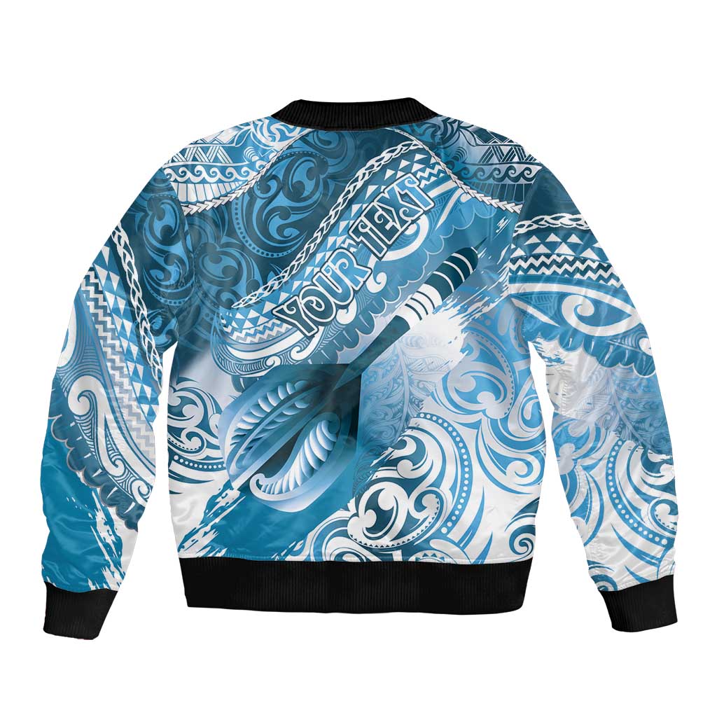 Personalised New Zealand Aotearoa Darts Masters Bomber Jacket Maori Art Tattoo with Tribal Dart Symbol Blue LT03 - Polynesian Pride