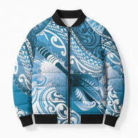 Personalised New Zealand Aotearoa Darts Masters Bomber Puffer Jacket Maori Art Tattoo with Tribal Dart Symbol Blue LT03 Unisex Blue - Polynesian Pride