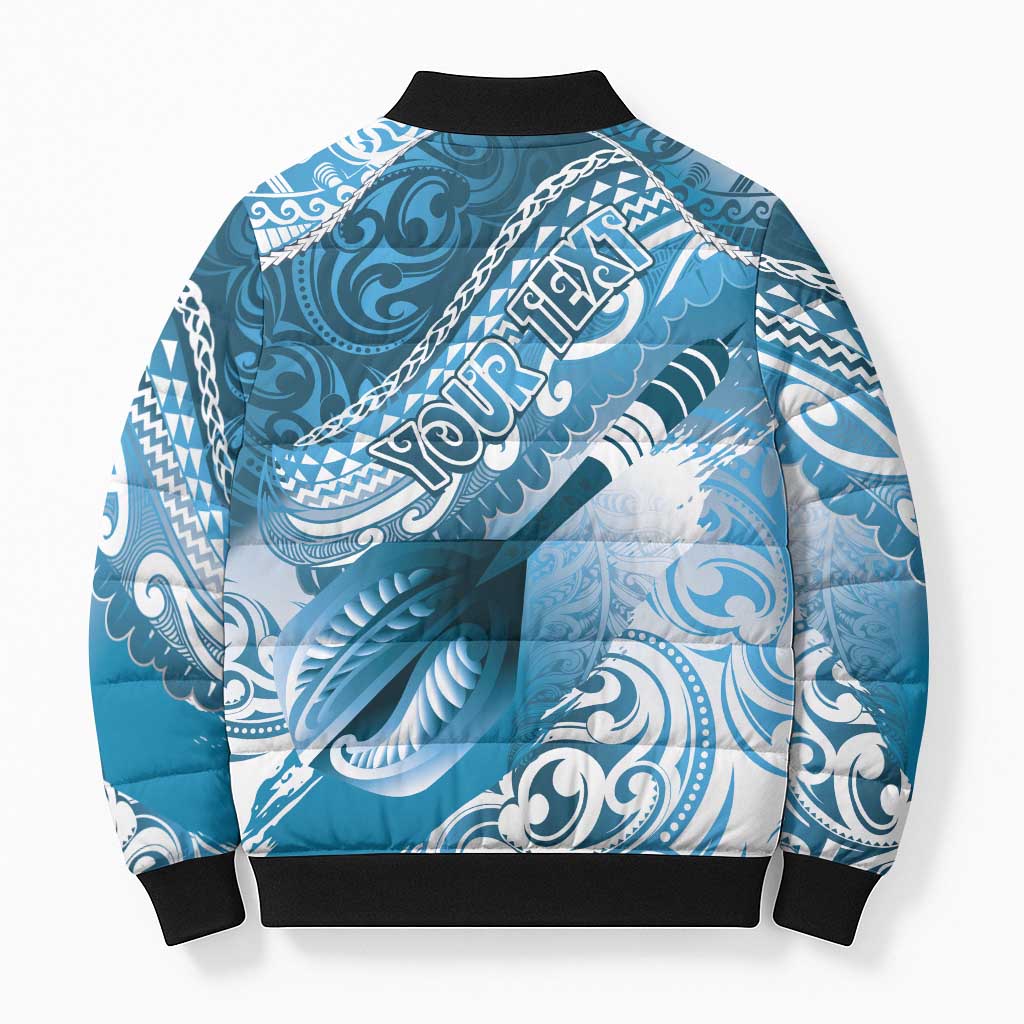 Personalised New Zealand Aotearoa Darts Masters Bomber Puffer Jacket Maori Art Tattoo with Tribal Dart Symbol Blue LT03 - Polynesian Pride