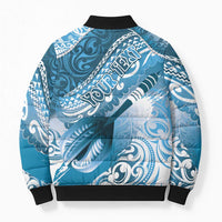 Personalised New Zealand Aotearoa Darts Masters Bomber Puffer Jacket Maori Art Tattoo with Tribal Dart Symbol Blue LT03 - Polynesian Pride