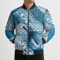 Personalised New Zealand Aotearoa Darts Masters Bomber Puffer Jacket Maori Art Tattoo with Tribal Dart Symbol Blue LT03 - Polynesian Pride