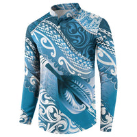 Personalised New Zealand Aotearoa Darts Masters Button Sweatshirt Maori Art Tattoo with Tribal Dart Symbol Blue LT03 - Polynesian Pride