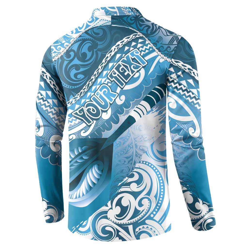 Personalised New Zealand Aotearoa Darts Masters Button Sweatshirt Maori Art Tattoo with Tribal Dart Symbol Blue LT03 - Polynesian Pride