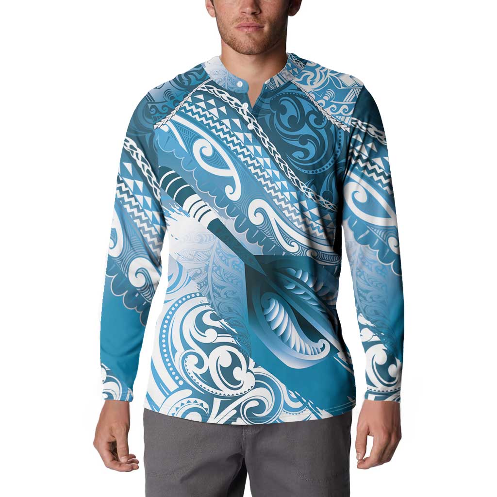 Personalised New Zealand Aotearoa Darts Masters Button Sweatshirt Maori Art Tattoo with Tribal Dart Symbol Blue LT03 - Polynesian Pride