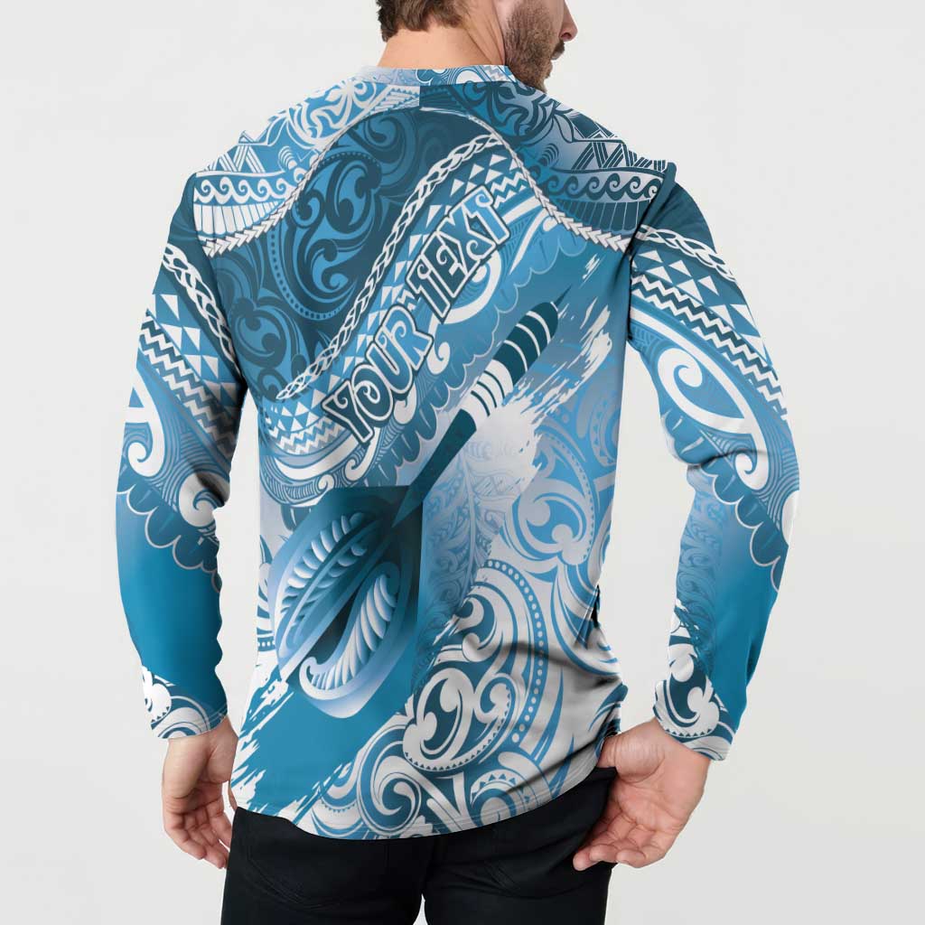 Personalised New Zealand Aotearoa Darts Masters Button Sweatshirt Maori Art Tattoo with Tribal Dart Symbol Blue LT03 - Polynesian Pride
