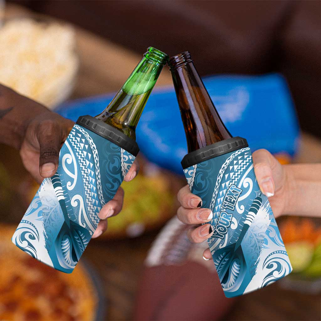 Personalised New Zealand Aotearoa Darts Masters 4 in 1 Can Cooler Tumbler Maori Art Tattoo with Tribal Dart Symbol Blue LT03 - Polynesian Pride