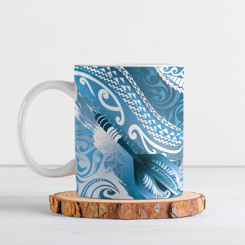Personalised New Zealand Aotearoa Darts Masters Ceramic Mug Maori Art Tattoo with Tribal Dart Symbol Blue LT03 Blue - Polynesian Pride