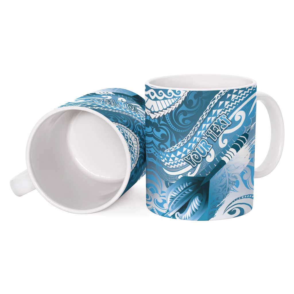 Personalised New Zealand Aotearoa Darts Masters Ceramic Mug Maori Art Tattoo with Tribal Dart Symbol Blue LT03 - Polynesian Pride