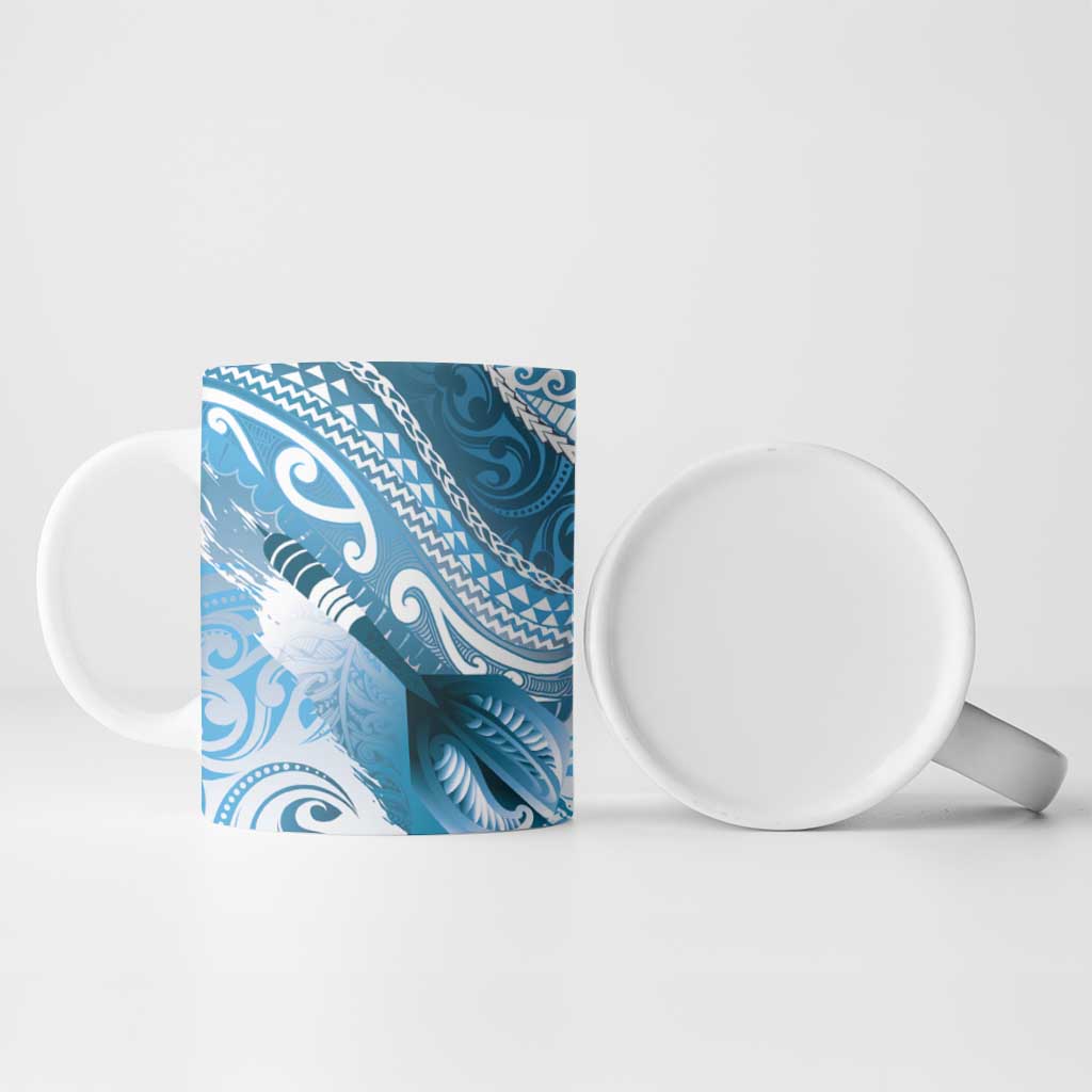 Personalised New Zealand Aotearoa Darts Masters Ceramic Mug Maori Art Tattoo with Tribal Dart Symbol Blue LT03 - Polynesian Pride