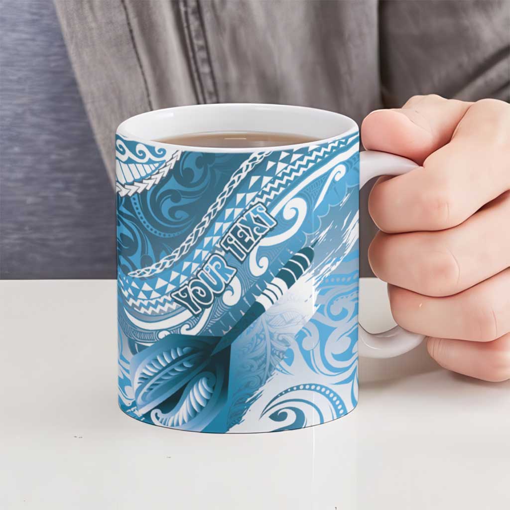 Personalised New Zealand Aotearoa Darts Masters Ceramic Mug Maori Art Tattoo with Tribal Dart Symbol Blue LT03 - Polynesian Pride