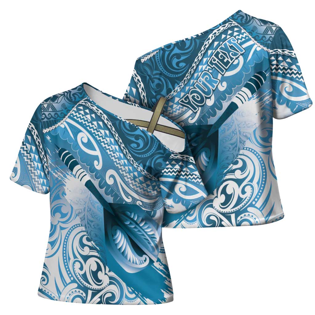 Personalised New Zealand Aotearoa Darts Masters Cross Shoulder Shirt Maori Art Tattoo with Tribal Dart Symbol Blue LT03 - Polynesian Pride