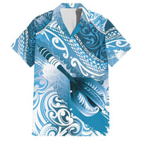Personalised New Zealand Aotearoa Darts Masters Family Matching Off The Shoulder Long Sleeve Dress and Hawaiian Shirt Maori Art Tattoo with Tribal Dart Symbol Blue LT03 Dad's Shirt - Short Sleeve Blue - Polynesian Pride