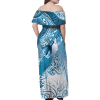 Personalised New Zealand Aotearoa Darts Masters Family Matching Off Shoulder Maxi Dress and Hawaiian Shirt Maori Art Tattoo with Tribal Dart Symbol Blue LT03 - Polynesian Pride