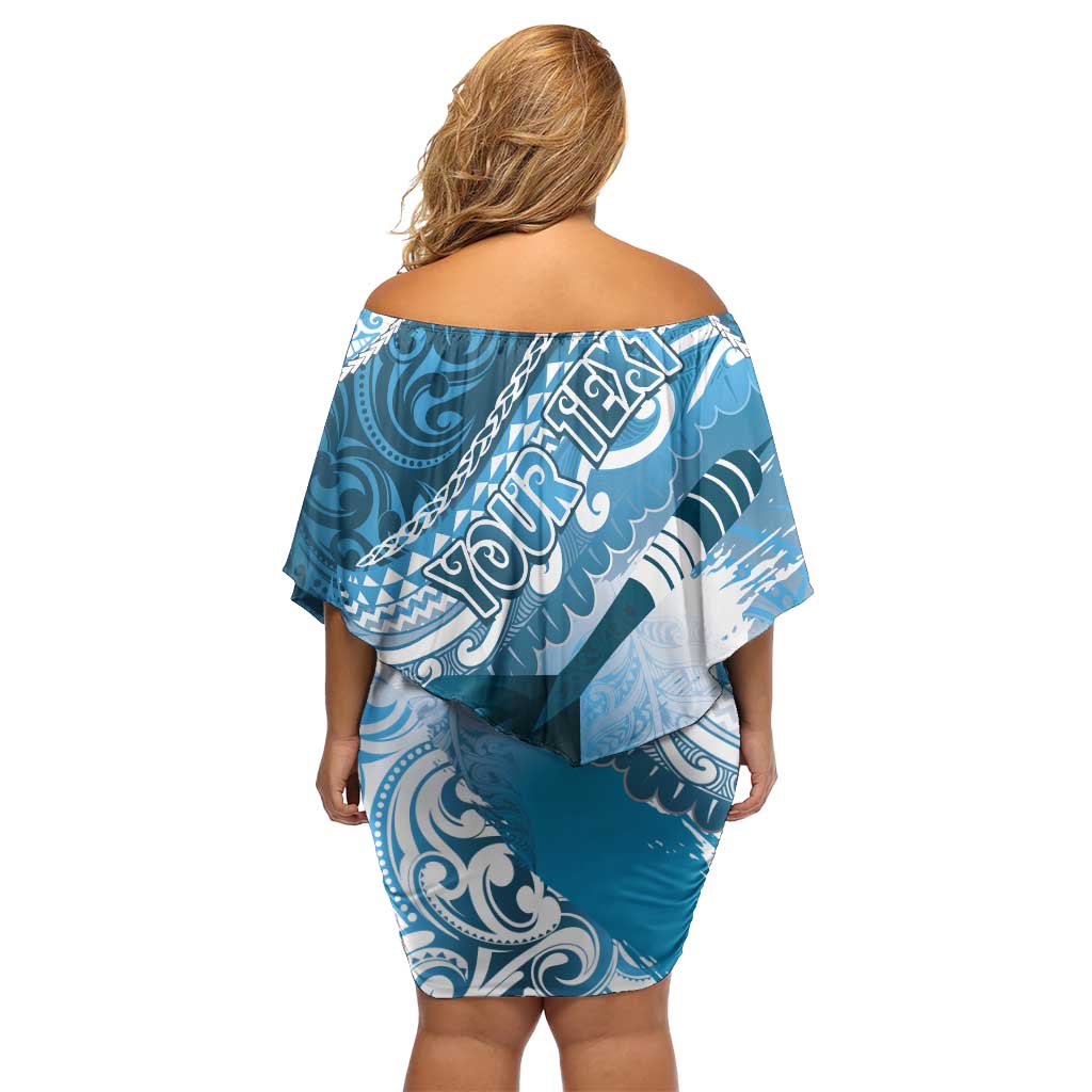 Personalised New Zealand Aotearoa Darts Masters Family Matching Off Shoulder Short Dress and Hawaiian Shirt Maori Art Tattoo with Tribal Dart Symbol Blue LT03 - Polynesian Pride