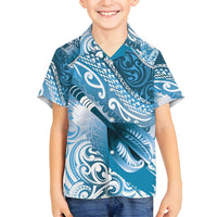 Personalised New Zealand Aotearoa Darts Masters Family Matching Puletasi and Hawaiian Shirt Maori Art Tattoo with Tribal Dart Symbol Blue LT03 Son's Shirt Blue - Polynesian Pride