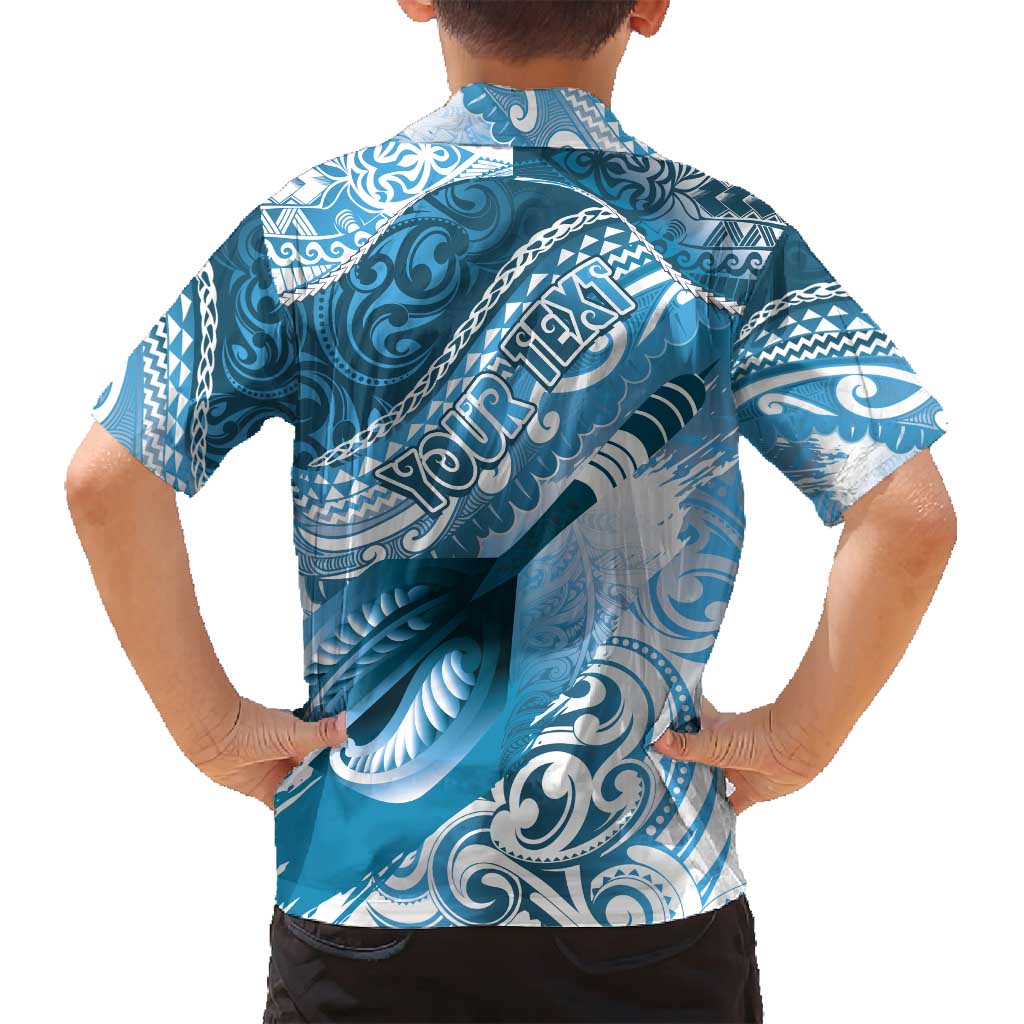 Personalised New Zealand Aotearoa Darts Masters Family Matching Summer Maxi Dress and Hawaiian Shirt Maori Art Tattoo with Tribal Dart Symbol Blue LT03 - Polynesian Pride