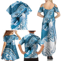 Personalised New Zealand Aotearoa Darts Masters Family Matching Summer Maxi Dress and Hawaiian Shirt Maori Art Tattoo with Tribal Dart Symbol Blue LT03 - Polynesian Pride