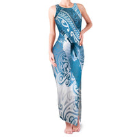 Personalised New Zealand Aotearoa Darts Masters Family Matching Tank Maxi Dress and Hawaiian Shirt Maori Art Tattoo with Tribal Dart Symbol Blue LT03 Mom's Dress Blue - Polynesian Pride