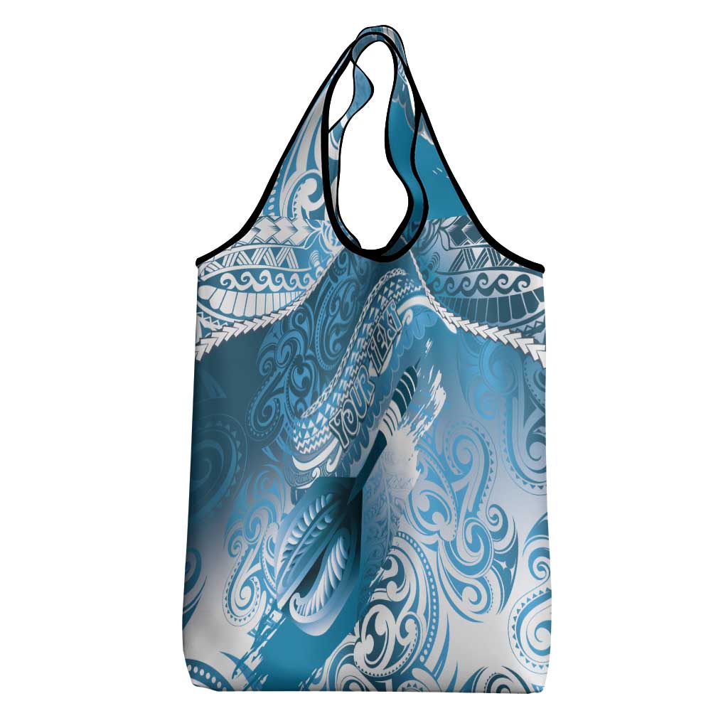 Personalised New Zealand Aotearoa Darts Masters Grocery Bag Maori Art Tattoo with Tribal Dart Symbol Blue LT03 - Polynesian Pride