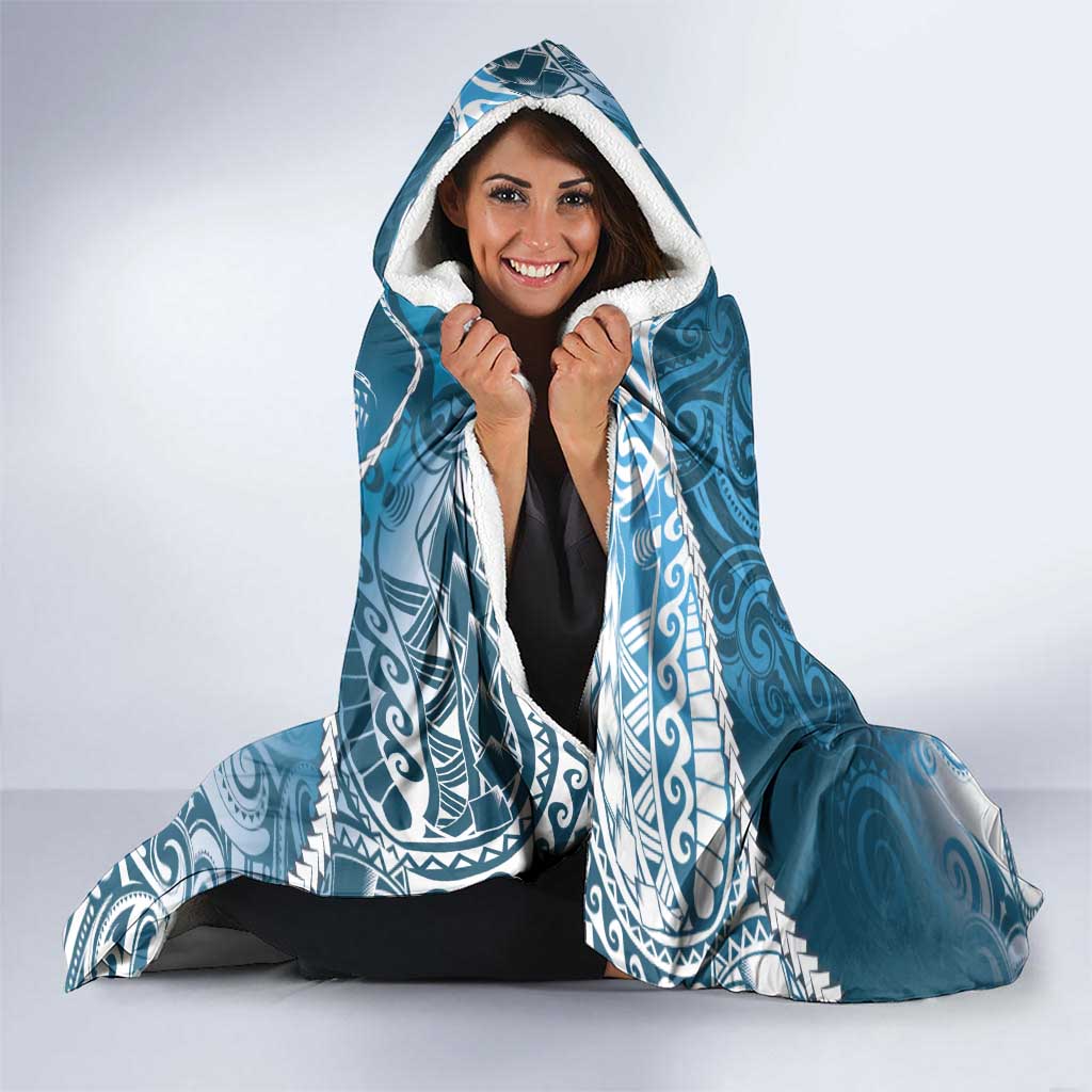 Personalised New Zealand Aotearoa Darts Masters Hooded Blanket Maori Art Tattoo with Tribal Dart Symbol Blue LT03 - Polynesian Pride