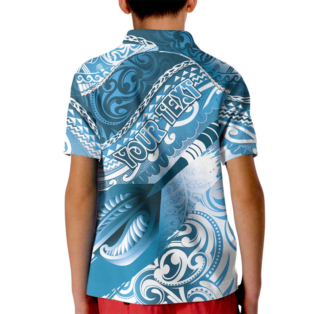 Personalised New Zealand Aotearoa Darts Masters Kid Polo Shirt Maori Art Tattoo with Tribal Dart Symbol Blue LT03 - Polynesian Pride
