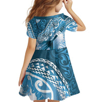Personalised New Zealand Aotearoa Darts Masters Kid Short Sleeve Dress Maori Art Tattoo with Tribal Dart Symbol Blue LT03 - Polynesian Pride