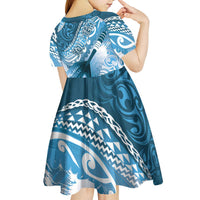Personalised New Zealand Aotearoa Darts Masters Kid Short Sleeve Dress Maori Art Tattoo with Tribal Dart Symbol Blue LT03 - Polynesian Pride