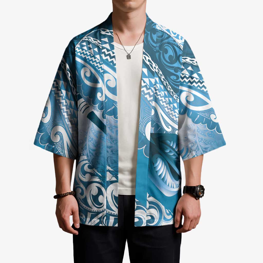 Personalised New Zealand Aotearoa Darts Masters Kimono Maori Art Tattoo with Tribal Dart Symbol Blue LT03 - Polynesian Pride