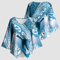 Personalised New Zealand Aotearoa Darts Masters Kimono Sleeve Blouse Maori Art Tattoo with Tribal Dart Symbol Blue - Polynesian Pride