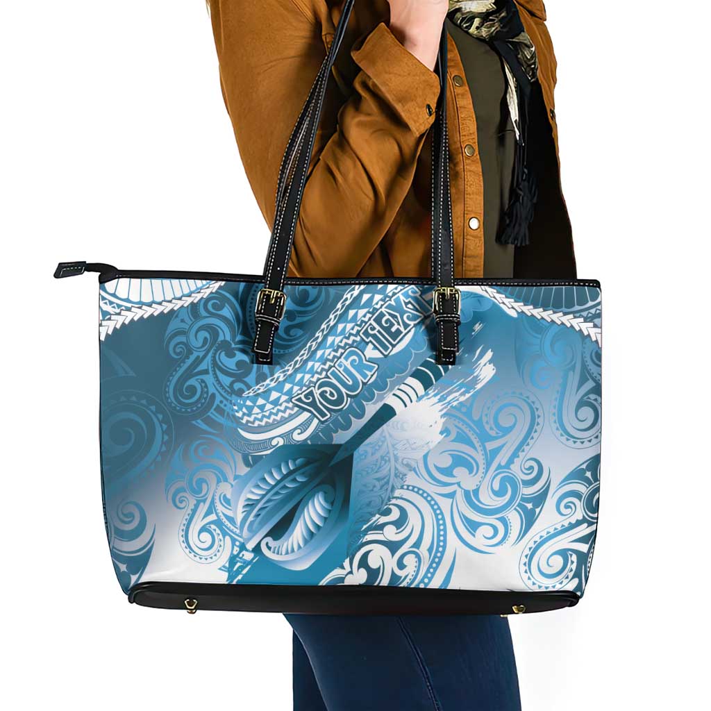 Personalised New Zealand Aotearoa Darts Masters Leather Tote Bag Maori Art Tattoo with Tribal Dart Symbol Blue LT03 - Polynesian Pride