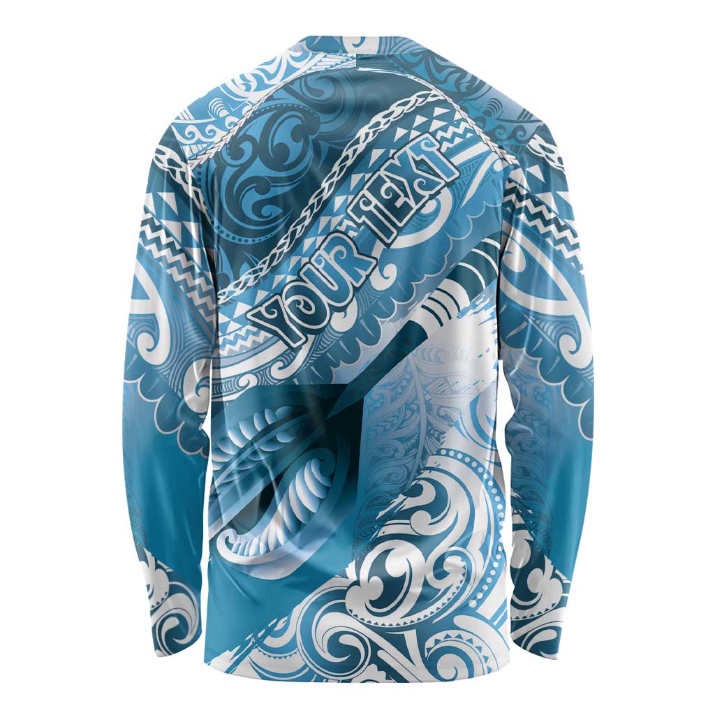 Personalised New Zealand Aotearoa Darts Masters Long Sleeve Shirt Maori Art Tattoo with Tribal Dart Symbol Blue LT03 - Polynesian Pride
